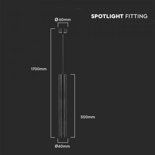 V-TAC 1 x GU10 függeszték 55 x 200mm - fekete - 6687