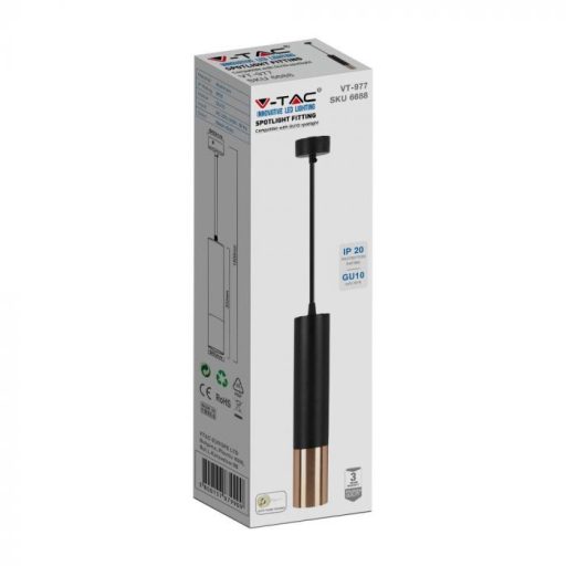 V-TAC 1 x GU10 függeszték 60 x 300mm - fekete/arany - 6688