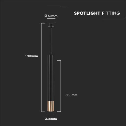 V-TAC 1 x GU10 függeszték 60 x 500mm - fekete/arany - 6689