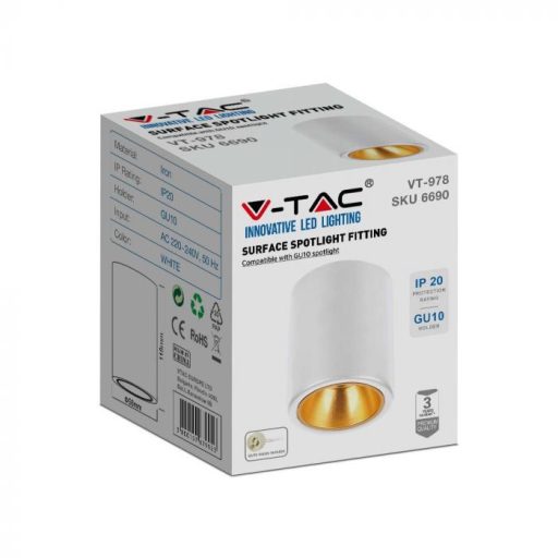 V-TAC Led GU10 Falon kívüli keret kör forma - fehér - 6690