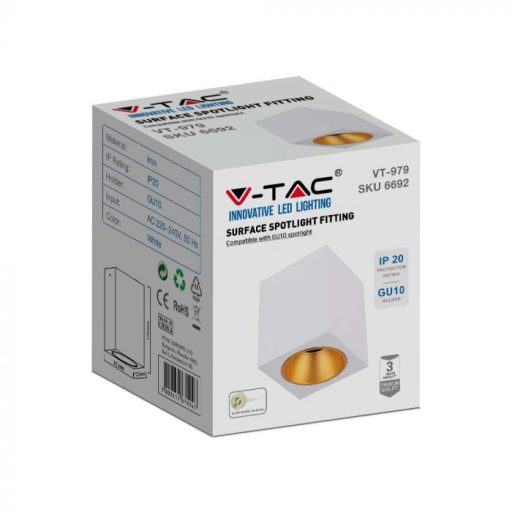 V-TAC Led GU10 Falon kívüli keret négyzet forma - fehér - 6692