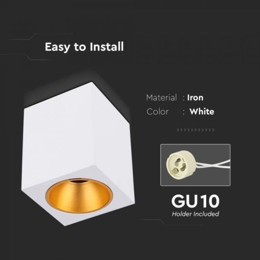 V-TAC Led GU10 Falon kívüli keret négyzet forma - fehér - 6692