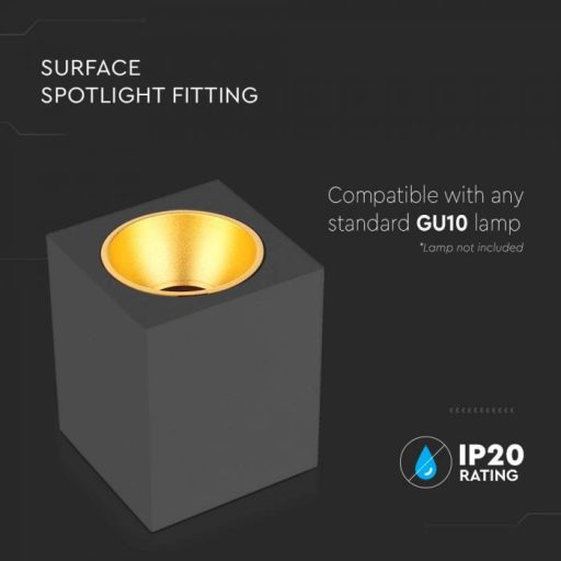 V-TAC Led GU10 Falon kívüli keret négyzet forma - fekete - 6693