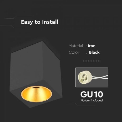 V-TAC Led GU10 Falon kívüli keret négyzet forma - fekete - 6693