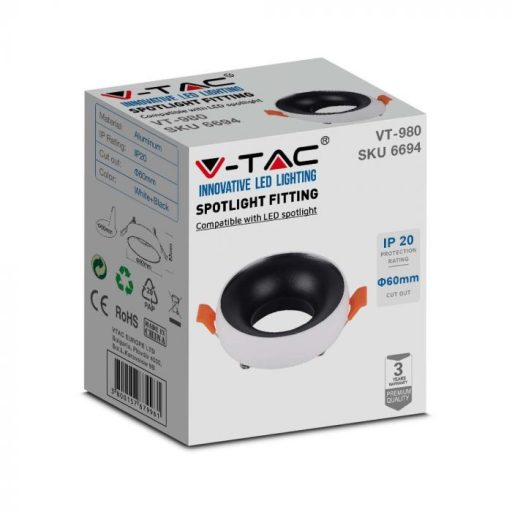V-TAC LED GU10 Falon kívüli keret kör forma - fehér / fekete - 6694