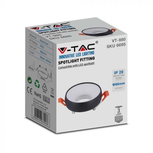 V-TAC LED GU10 Falon kívüli keret kör forma - Fekete / fehér - 6695