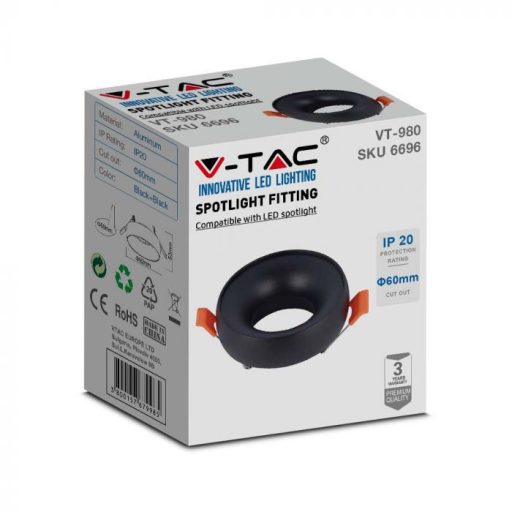 V-TAC LED GU10 Falon kívüli keret kör forma - Fekete - 6696