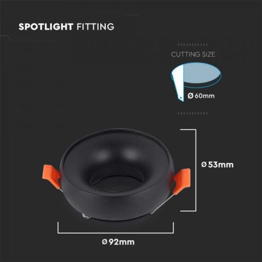 V-TAC LED GU10 Falon kívüli keret kör forma - Fekete - 6696