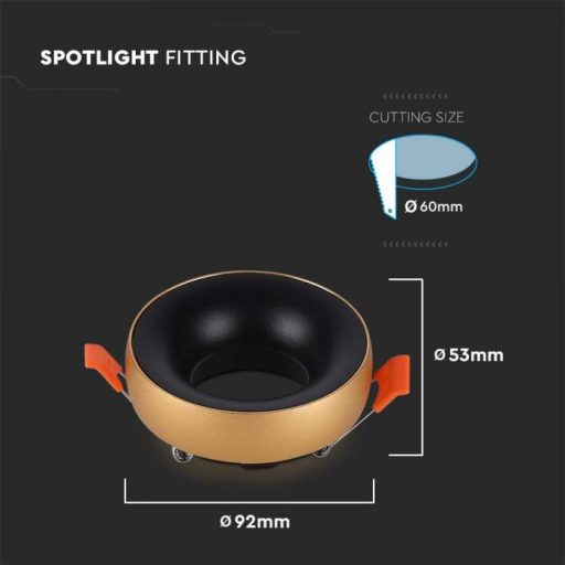 V-TAC LED GU10 Falon kívüli keret kör forma - Arany / Fekete - 6697