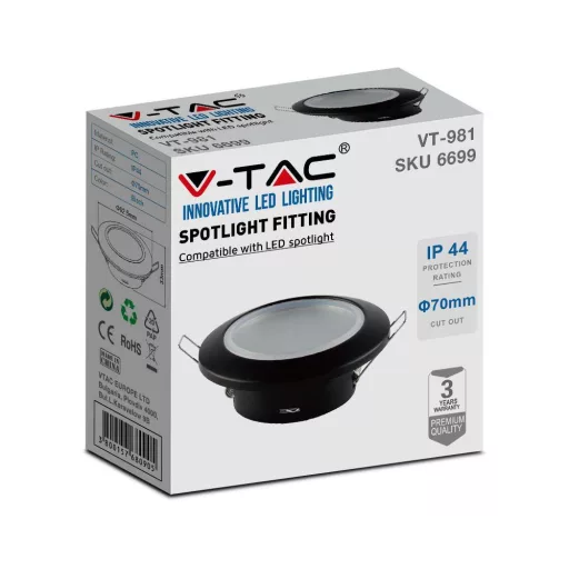 V-TAC Led GU10 Spot Keret kerek beépíthető - fekete - 6699