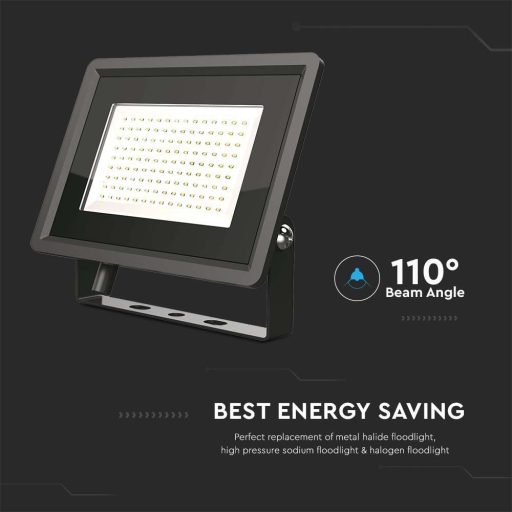 V-TAC 100W LED reflektor 100° 6400K fekete házas E széria - 6723