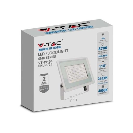 V-TAC 100W LED reflektor 100° 4000K fehér házas E széria - 6725