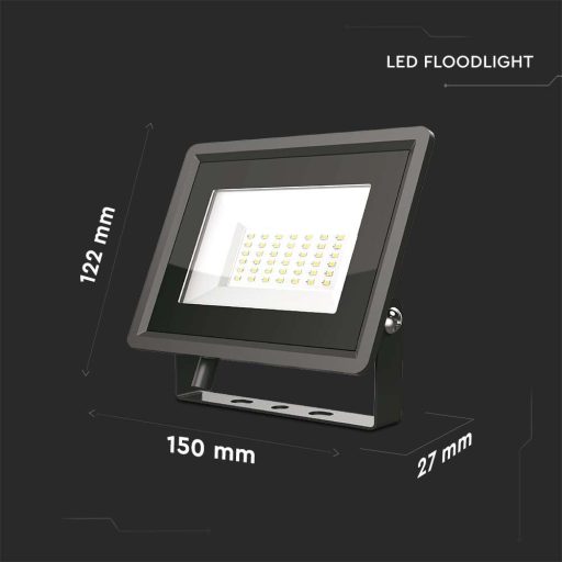 V-TAC 30W LED reflektor 100° 4000K fekete házas E széria - 6744
