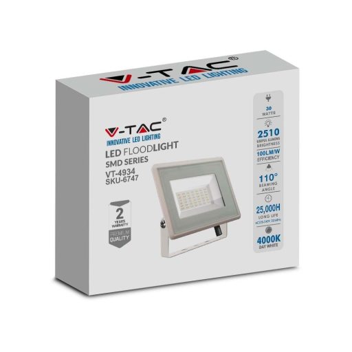 V-TAC 30W LED reflektor 100° 4000K fehér házas E széria - 6747