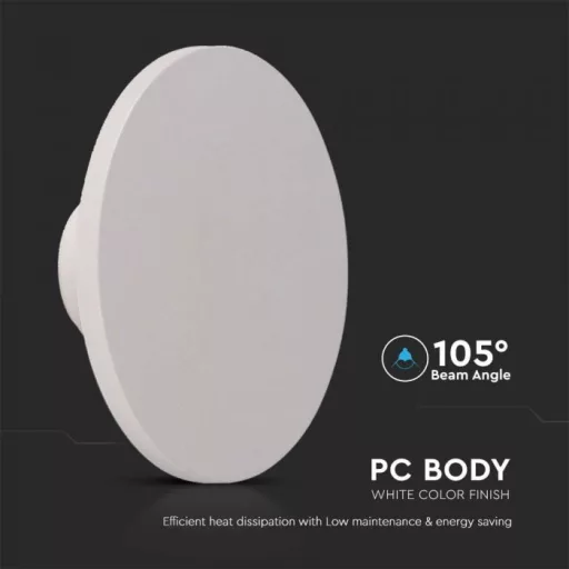 V-TAC 12W led indirekt fali lámpatest kerek, fehér 3000K - IP65 - 6785