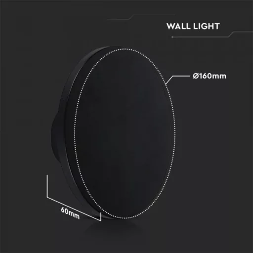 V-TAC 12W led indirekt fali lámpatest kerek, fekete 4000K - IP65 - 6788
