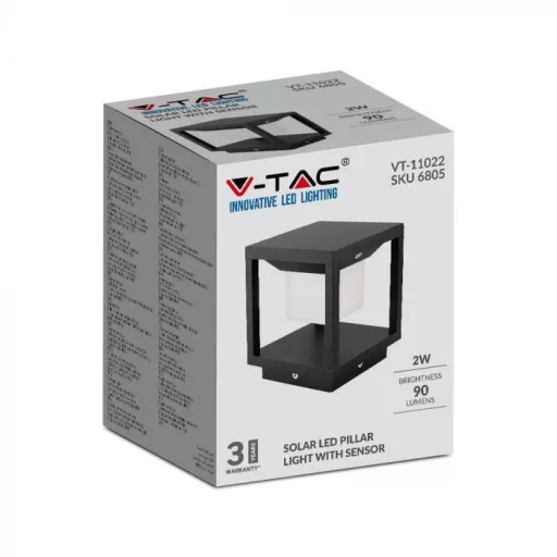 V-TAC Solar Kerti lámpa,  fekete 2W 3000K IP65- 6805