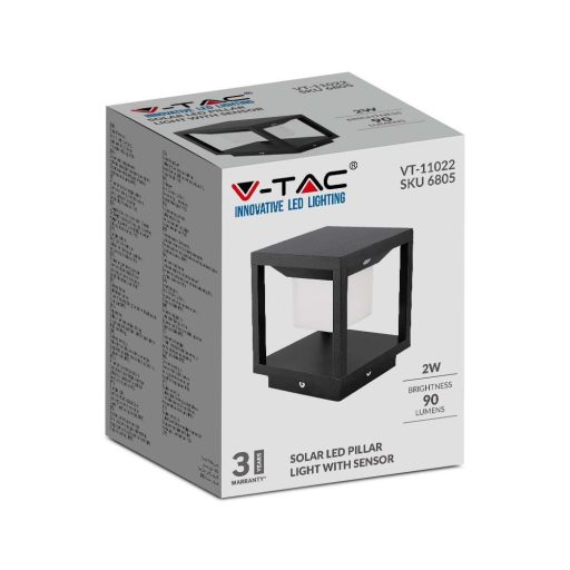 V-TAC Solar Kerti lámpa,  fekete 2W 3000K IP65- 6805
