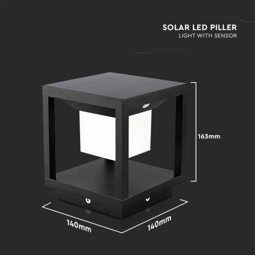 V-TAC Solar Kerti lámpa,  fekete 2W 3000K IP65- 6805
