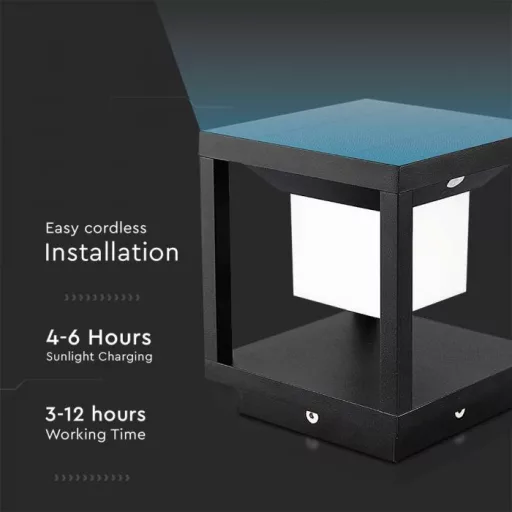 V-TAC Solar Kerti lámpa,  fekete 2W 3000K IP65- 6805