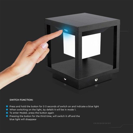 V-TAC Solar Kerti lámpa,  fekete 2W 3000K IP65- 6805