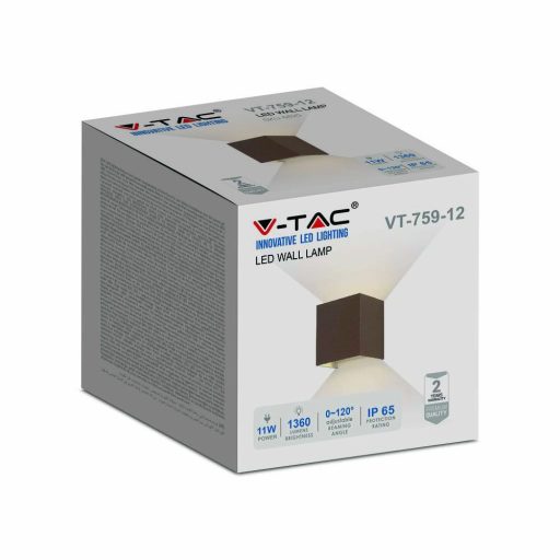 V-TAC 11W LED Fali lámpa Bridgelux Chip rozsda barna színű négyzet alakú 3000K - IP65 - 6820
