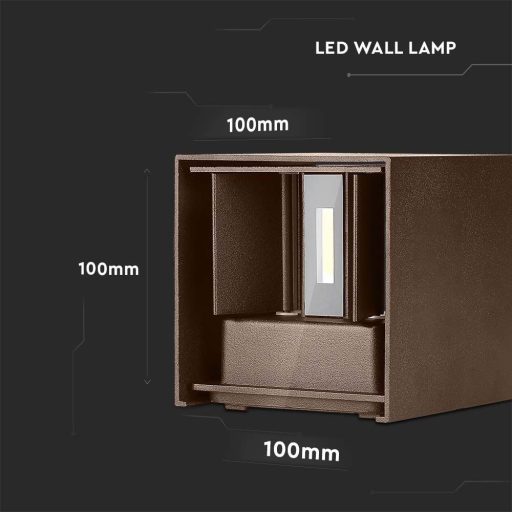 V-TAC 11W LED Fali lámpa Bridgelux Chip rozsda barna színű négyzet alakú 3000K - IP65 - 6820