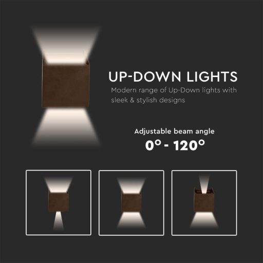 V-TAC 11W LED Fali lámpa Bridgelux Chip rozsda barna színű négyzet alakú 3000K - IP65 - 6820