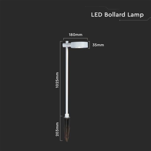 V-TAC LED 7W leszúrható kerti lámpa - IP65 - fehér - 4000K - 6837