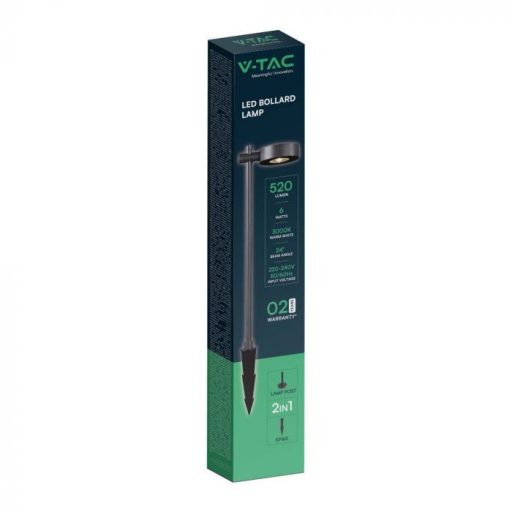 V-TAC LED 7W leszúrható kerti lámpa - IP65 - fekete - 3000K - 6838