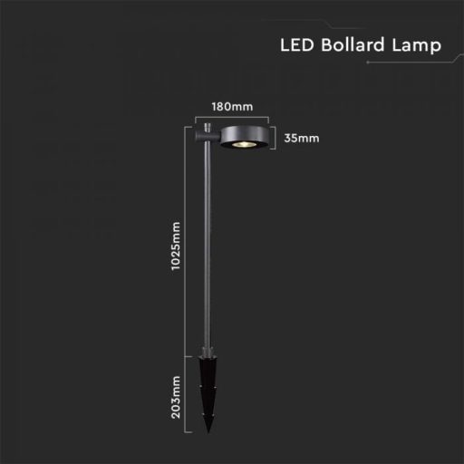 V-TAC LED 7W leszúrható kerti lámpa - IP65 - fekete - 3000K - 6838