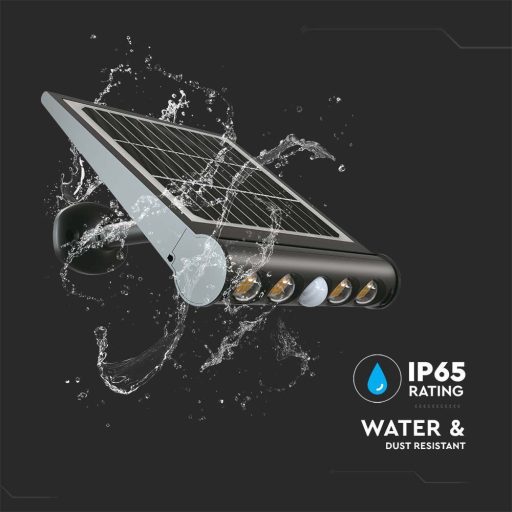 V-TAC 8W LED napelemes (SOLAR) mozgásérzékelős fali lámpa 120° 4000K fekete házas  - 6849