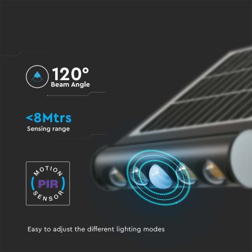 V-TAC 8W LED napelemes (SOLAR) mozgásérzékelős fali lámpa 120° 4000K fekete házas  - 6849