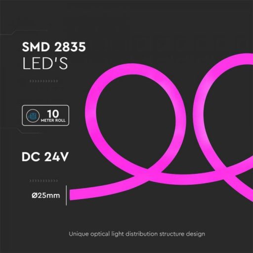 V-TAC LED Neon flex 12W/M - 10M/Tekercs - 24V - IP20 - Pink - 6874
