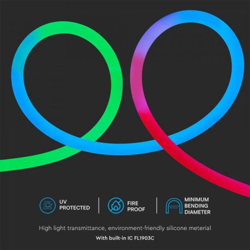 V-TAC LED Neon flex 10W/M - 10M/Tekercs - 24V - IP20 - RGB - 6875