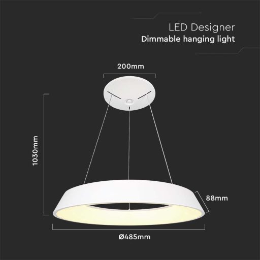 V-TAC 20W Led dimmelhető függeszték - fehér - 4000K 6904
