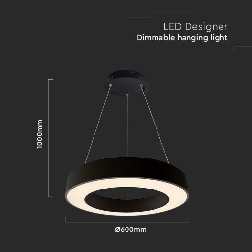 V-TAC 50W Led dimmelhető függeszték - fekete - 4000K - 6957