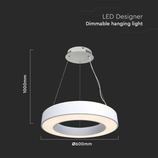 V-TAC 50W Led dimmelhető függeszték - fehér - 4000K - 6958