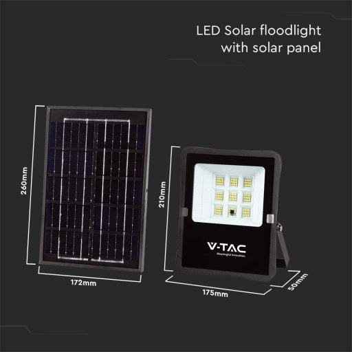 V-TAC 6W LED napelemes (SOLAR) reflektor távirányítóval 120° 4000K fekete házas  - 6965