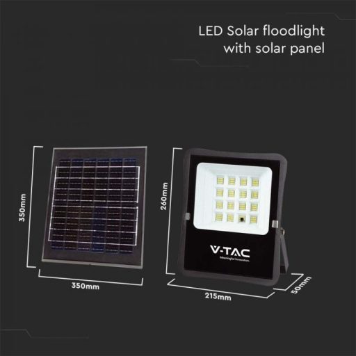 V-TAC 12W LED napelemes (SOLAR) reflektor távirányítóval 120° 4000K fekete házas  - 6967