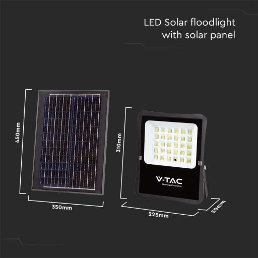 V-TAC 20W LED napelemes (SOLAR) reflektor távirányítóval 120° 6400K fekete házas  - 6970