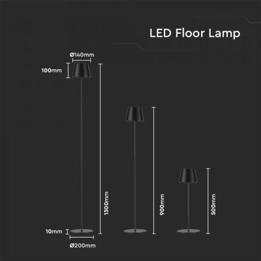V-TAC 4W LED Állólámpa 4400mA Akkumulátor 3000K - fekete - 7009