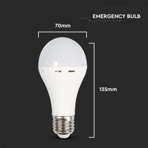 V-TAC LED izzó  VÉSZVILÁGÍTÓ FUNKCIÓVAL, KÉSZENLÉTI AKKUMULÁTORRAL E27 A70 9W 200° 4000K GÖMB- 7010