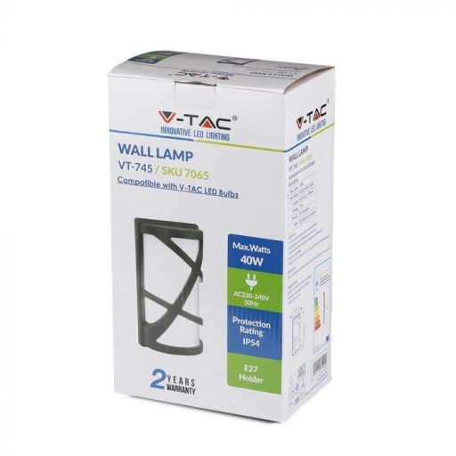 V-TAC E27 fali lámpa - sötét szürke - IP54 - 7065