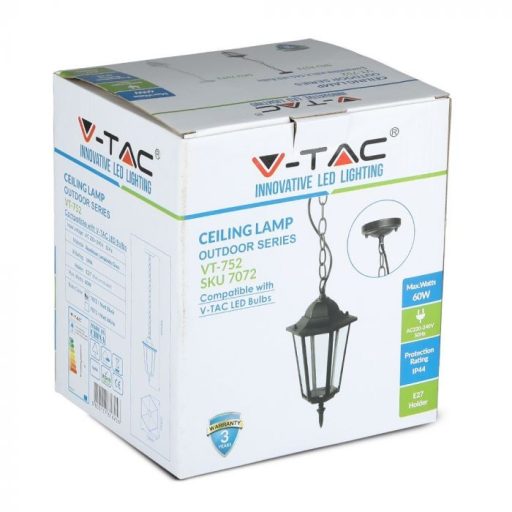 V-TAC E27 kerti függeszték - fekete - 7072