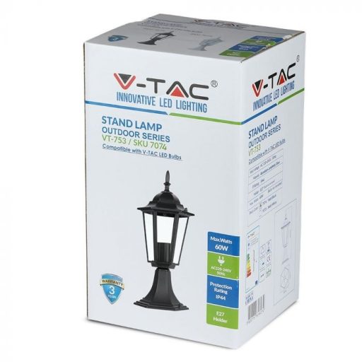 V-TAC E27 lámpatest - fekete - 7074