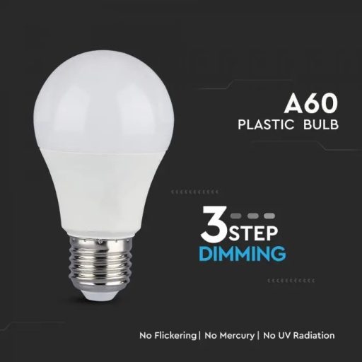 V-TAC 3 lépésben dimmelhető LED izzó  csomag (2 db) E27 A60 9W 200° 6400K gömb - 7290