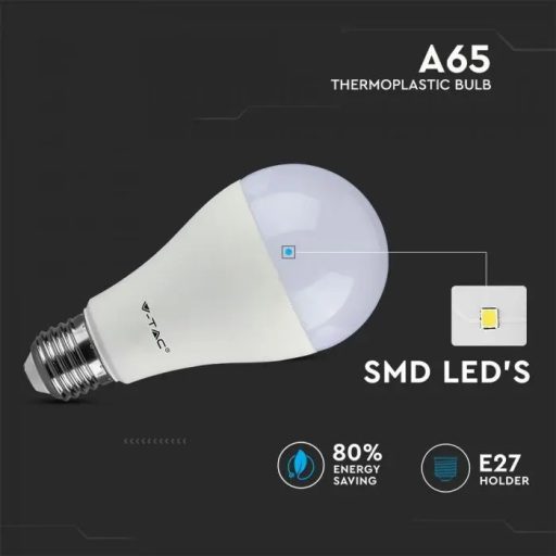 V-TAC LED izzó  csomag (2 db) E27 A65 15W 200° 6400K gömb - 7302