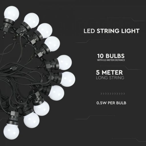 V-TAC 10 x 0.5W LED Fényfüzér 5m 10 izzó EU RGBY - 7435