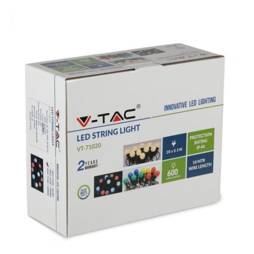 V-TAC 20 x 0.5W LED Fényfüzér 10m 20 izzó EU RGBY - 7438